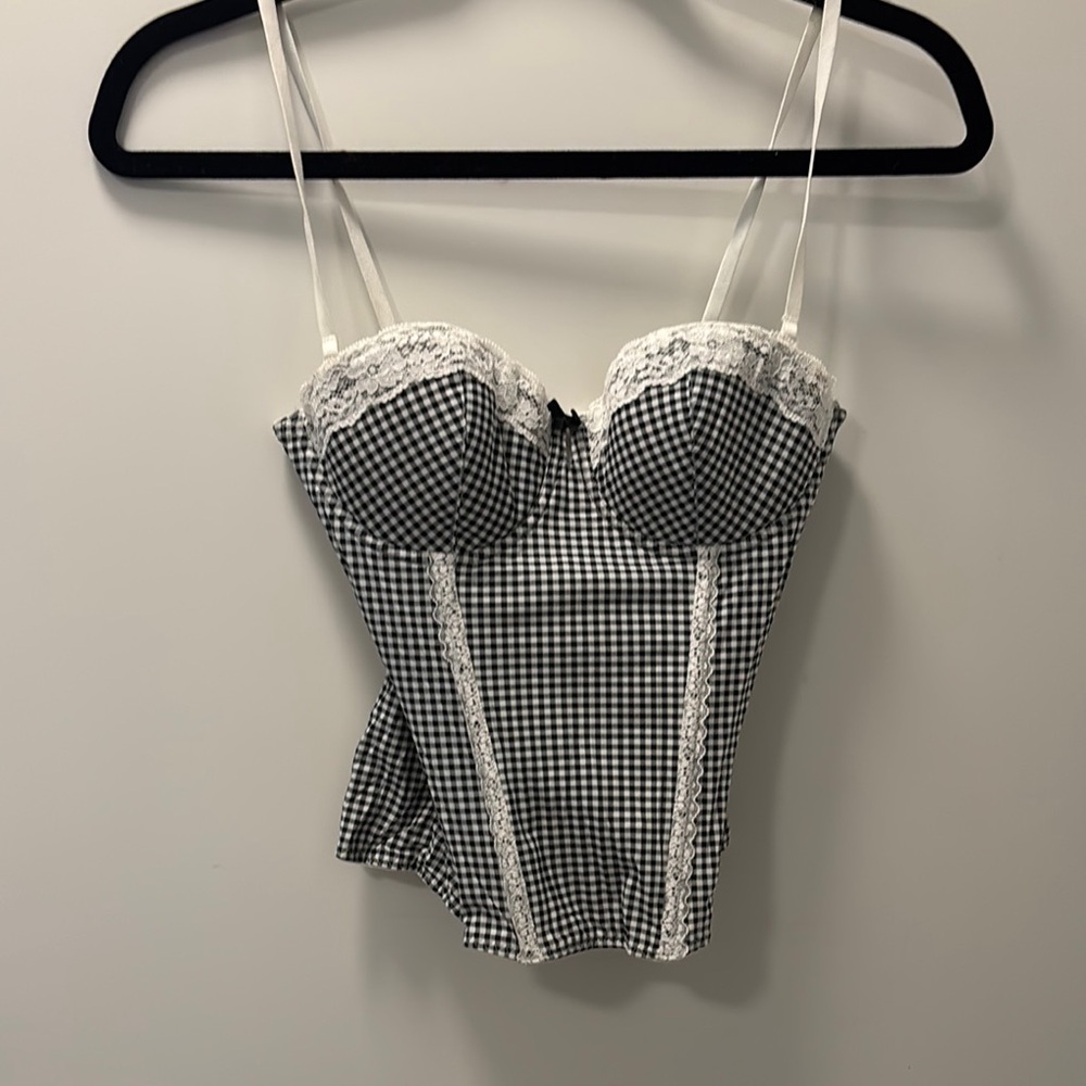 Chic Black and White Gingham Corset Top